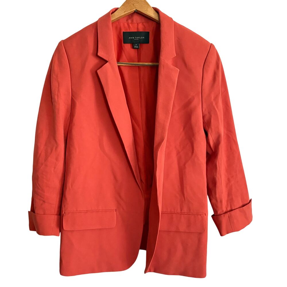 Ann Taylor Oversized Boyfriend Blazer XS 0 2 4 Rust Orange Jacket Academia Prep